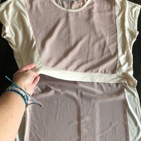 NEW Chloe K Unique Shear Pale Pink Tunic Top Cropped Front Mixed Media Size M - Picture 11 of 15